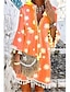 cheap Print Dresses-Women&#039;s Floral Dress Boho Dress Mini Dress Pink Orange Light Blue 3/4 Length Sleeve Floral Tassel Fringe Summer Spring V Neck Vintage Vacation Summer Dress Spring Dress 2023 S M L XL XXL 3XL