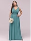 Χαμηλού Κόστους Φορέματα για Καλεσμένους σε Γάμο-Γραμμή Α Βραδινά φορέματα Μεγάλο Μέγεθος Φόρεμα Επισκέπτης γάμου Επίσημο Βραδινό Μακρύ Αμάνικο Λαιμόκοψη V Φόρεμα παράνυμφου Σιφόν V Πίσω με Πλισέ 2024