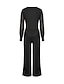 cheap Party Jumpsuits-Women&#039;s Jumpsuit High Waist Mesh Solid Color V Neck Elegant Party Daily Wide Leg Slim Long Sleeve Black Wine S M L Fall