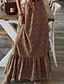 cheap Maxi Boho Dresses-Women&#039;s Casual Dress Swing Dress Boho Dress Long Dress Maxi Dress Wine Khaki Half Sleeve Floral Ruffle Fall Spring Autumn V Neck Weekend 2023 S M L XL XXL