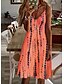 cheap Party Dresses-Women&#039;s Strap Dress Knee Length Dress Orange Sleeveless Striped Tie Dye Print Spring Summer V Neck Party Stylish Casual 2022 S M L XL XXL 3XL / 3D Print