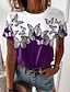 cheap Women&#039;s T-shirts-Women&#039;s Butterfly Design T shirt Graphic Butterfly Color Block Print Round Neck Basic Tops Black Gray Purple / 3D Print