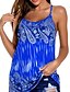 cheap Tankinis-Women&#039;s Swimwear Tankini Plus Size Swimsuit Open Back Printing for Big Busts Flower Blue Purple Royal Blue Navy Blue Scoop Neck Bathing Suits New Vacation Fashion / Modern / Padded Bras