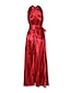 ieftine Rochii Party-rochie roșie de Crăciun pentru femei rochie de petrecere rochie de revelion rochie de cocktail rochie semi-formală rochie lungă roșie fără mâneci imprimeu în dungi vară primăvară decolteu în V rochie