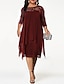 cheap Plus Size Dresses-Women&#039;s Plus Size Party Dress Solid Color Crew Neck Lace 3/4 Length Sleeve Winter Fall Casual Prom Dress Midi Dress Party Work Dress / Lace Dress / Homecoming Dress