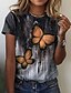 cheap Best Selling Tops-Women&#039;s T shirt Butterfly Painting Butterfly Tie Dye Round Neck Print Basic Tops Blue Pink Orange / 3D Print