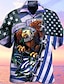 tanie Koszule hawajskie-Męskie Koszula Letnia koszula Koszula hawajska Graficzny Zwierzę Hawajskie Aloha Wzór Wieczorne Morski Niebieski Ciemnozielony Pomarańczowy Brązowy Nadruk Na zewnątrz Ulica Krótki rękaw 3D Przycisk w