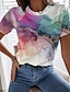 cheap Tees &amp; T Shirts-Women&#039;s T shirt Tee Green Print Graphic Casual Weekend Short Sleeve Round Neck Basic Regular Abstract Painting S