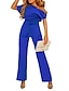 cheap Jumpsuits &amp; Rompers-Women&#039;s Jumpsuit Solid Color Elegant One Shoulder Wide Leg Casual Daily Short Sleeve Regular Fit Blue White Black S M L Spring