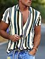 cheap Men&#039;s Casual Shirts-Men&#039;s Shirt Striped Collar Casual Daily Button-Down Print Short Sleeve Tops Designer Casual Fashion Breathable White Blue Gray / Summer