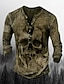 cheap Men&#039;s Henley Shirts-Men&#039;s Henley Shirt T shirt Tee 1950s Long Sleeve Graphic Patterned Skull Plus Size Henley Street Casual Button-Down Print Clothing Clothes Basic 1950s Casual Gray Army Green Khaki