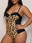 cheap One-piece swimsuits-Women&#039;s Swimwear One Piece Monokini Bathing Suits Plus Size Swimsuit Water Sports Tummy Control Open Back Print Leopard Black Yellow V Wire Bathing Suits New Vacation Modern / Spa / Strap / Strap