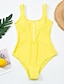 cheap One-piece swimsuits-Women&#039;s Swimwear One Piece Monokini Normal Swimsuit Zipper Tummy Control Open Back Pure Color Light Blue Black White Yellow Wine Scoop Neck Bathing Suits New Vacation Fashion