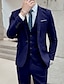 お買い得  スーツ-ブラック/アイボリー/ブルー メンズ ウェディング スーツ ビジネス フォーマル ワークウェア スーツ 3 ピース ソリッド カラー スタンダード フィット シングルブレスト 1 ボタン 花婿の付添人 2024