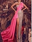 cheap Evening Dresses-Mermaid / Trumpet Evening Gown Color Block Dress Wedding Guest Prom Court Train Sleeveless One Shoulder Detachable Satin with Sequin Slit 2024