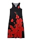 זול שמלות עם הדפס-בגדי ריקוד נשים כותנה שמלת קז&#039;ואל פרחוני דפוס צווארון V שמלת מקסי יום יומי יומי ללא שרוולים קיץ אביב