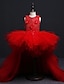 Χαμηλού Κόστους Λουλουδάτα φορέματα για κορίτσια-παιδικό κοριτσίστικο φόρεμα λουλουδάτο μονόχρωμο φόρεμα γραμμής παράσταση πάρτι κεντημένο διχτυωτό φιόγκο κόκκινο ασύμμετρο αμάνικο πριγκίπισσα γλυκά φορέματα άνοιξη καλοκαίρι κανονική εφαρμογή 3-12 ετών