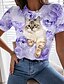 cheap Tees &amp; T Shirts-Women&#039;s Casual Holiday Weekend T shirt Tee Floral 3D Cat Painting Short Sleeve Floral Cat 3D Round Neck Print Basic Tops Blue Purple Pink S / 3D Print