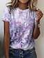 cheap Tees &amp; T Shirts-Women&#039;s T shirt Tee Purple Print Floral Butterfly Casual Holiday Short Sleeve Round Neck Basic Regular Floral Butterfly Painting S