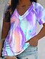 cheap Plus Size Tops-Women&#039;s Plus Size Tops T shirt Color Gradient Short Sleeve Print Streetwear V Neck Polyester Daily Going out Spring Summer Green Blue