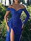cheap Evening Dresses-Mermaid / Trumpet Evening Gown Sparkle &amp; Shine Dress Prom Formal Evening Court Train Long Sleeve Off Shoulder Sequined with Sequin Slit