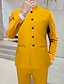 preiswerte Anzüge-Schwarz-weiß-gelber Herren-Hochzeitsanzug, einfarbig, zweiteilig, Standard-Passform, einreihig, zwei Knöpfe, 2024