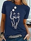 cheap Women&#039;s T-shirts-Women&#039;s Cat Design T shirt Cat Graphic Print Round Neck Basic Tops White Black Gray