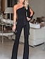 cheap Jumpsuits Clearance-Women‘s Elegant Party Wedding One Shoulder  White Black Pink Jumpsuit Solid Color Drawstring High Waist