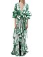 abordables Robes de vacances-Robe balançoire femme boho robe longue robe maxi robe bleu jaune vert clair floral à lacets manches lanterne printemps été robe profonde v ourlet irrégulier week-end coupe ample 2023 s m l xl xxl