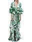 abordables Robes à motifs-Robe balançoire femme boho robe longue robe maxi robe bleu jaune vert clair floral à lacets manches lanterne printemps été robe profonde v ourlet irrégulier week-end coupe ample 2023 s m l xl xxl