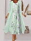halpa Tulostusmekkot-naisten mekkosetti kaksiosainen mekko midi-mekko vaaleanvihreä vaaleansininen 3/4-hihainen kukkaprintti kesäkevät pyöreä pääntie tyylikäs 2023 s m l xl xxl 3xl