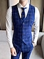 olcso Öltönyök-sötétszürke kék férfi esküvői öltöny 3 részes kockás szabású egymellű egygombos 2024 ősz