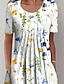 billiga Midiklänningar-dam klänning i linje midiklänning vit kortärmad blommigt ficktryck vår sommar rund hals elegant ledig semester 2022 3xl