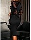 cheap Cocktail Dresses-Sheath / Column Little Black Dress Elegant Wedding Guest Cocktail Party Dress High Neck Long Sleeve Knee Length Spandex with Ruched Ruffles 2022 / Illusion Sleeve