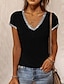 olcso Női pólók-Női Póló Fekete Fehér Lóhere Sima Rövid ujjú Hétköznapi Hétvége Alap V-alakú Szokványos S