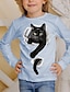 お買い得  女の子の 3d T シャツ-キッズ 3Dプリント 猫 Tシャツ Tシャツ 長袖 猫 アニマルプリント 青 白 ピンク 子供 トップス 秋 カジュアル 日常 学校 レギュラーフィット 4-12歳