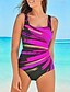 cheap One-piece swimsuits-Women&#039;s Swimwear One Piece Monokini Bathing Suits Normal Swimsuit Tummy Control Hole Stripe Pink Royal Blue Blue Sky Blue Gray Scoop Neck Bathing Suits Sports Vacation Fashion