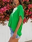 cheap Tees &amp; T Shirts-Women&#039;s T shirt Tee Black White Green Patchwork Plain Home Casual Short Sleeve V Neck Hawaiian Beach Regular S