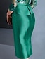 cheap Cocktail Dresses-Sheath Cocktail Dresses Floral Dress Red Green Dress Engagement Knee Length 3/4 Length Sleeve Jewel Neck Fall Wedding Guest Satin with Buttons Appliques 2024