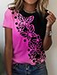 cheap Women&#039;s T-shirts-Women&#039;s Butterfly Design T shirt Graphic Butterfly Color Block Print Round Neck Basic Tops Blue Purple Pink / 3D Print