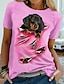 cheap Tees &amp; T Shirts-Women&#039;s Casual Weekend T shirt Tee Painting Short Sleeve Dog 3D Round Neck Print Basic Tops White Blue Pink S / 3D Print