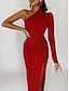 cheap Wedding Guest Dresses-Mermaid / Trumpet Minimalist Sexy Wedding Guest Formal Evening Dress One Shoulder Long Sleeve Sweep / Brush Train Stretch Fabric with Slit Pure Color 2022