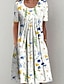 billiga Avslappnade klänningar-dam klänning i linje midiklänning vit kortärmad blommigt ficktryck vår sommar rund hals elegant ledig semester 2022 3xl