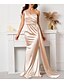 cheap Evening Dresses-Mermaid / Trumpet Minimalist Prom Formal Evening Dress One Shoulder Backless Sleeveless Sweep / Brush Train Satin with Pure Color 2022