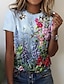 cheap Women&#039;s T-shirts-Women&#039;s Floral Design T shirt Floral Graphic Print Round Neck Basic Tops Blue / 3D Print