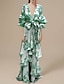 Χαμηλού Κόστους Print Φορέματα-γυναικείο swing φόρεμα boho φόρεμα μακρύ φόρεμα μάξι φόρεμα μπλε κίτρινο ανοιχτό πράσινο φλοράλ δαντέλα επάνω φανάρι μανίκι άνοιξη καλοκαιρινό φόρεμα βαθύ v ακανόνιστο στρίφωμα Σαββατοκύριακο χαλαρή εφαρμογή 2023 s m l xl xxl