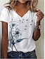 abordables T-shirts Femme-T shirt Tee Femme Blanche Fleur Patchwork Imprimer Manches Courtes Casual du quotidien basique Col V Normal Standard S / 3D effet