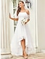 cheap Wedding Dresses-Reception Little White Dresses Boho Wedding Dresses A-Line Off Shoulder Short Sleeve Asymmetrical Lace Bridal Gowns With Lace Draping 2024