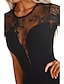 cheap Bodysuits-Women&#039;s Bodysuit Lace Solid Color Crew Neck Sexy Street Going out Regular Fit Short Sleeve Black S M L Spring