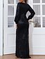 cheap Wedding Dresses-Sheath / Column Wedding Dresses V Neck Sweep / Brush Train Sequined Long Sleeve Vintage Sexy with Split Front 2022